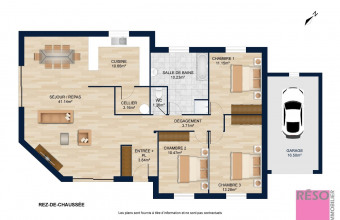 Plan de petite maison 3 chambres avec un bel espace de vie