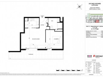 Appartement a louer  - 2 pièce(s) - 41.15 m2 - Surfyn