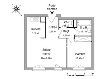 Appartement 2 pièce(s) 43.6 m²à louer Evry