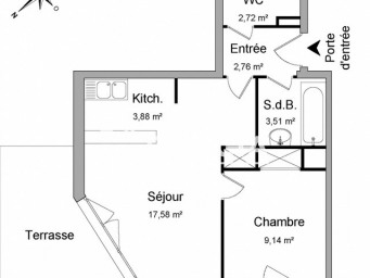 Appartement a louer - 2 pièce(s) - 39.6 m2 - Surfyn